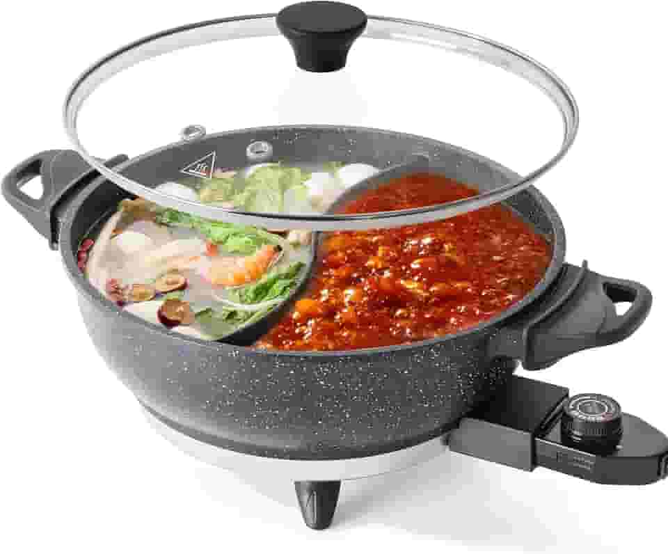SENSCHEF Panela Elétrica De 4 Litros Com Divisória - Panela Shabu Shabu De Dois Sabores Com Função De Cozimento Lento, 1500 W, Ideal Para Refeições Em Família E Reuniões Sociais, Preta