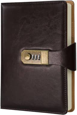 LUMAI Caderno Diário com Cadeado e Fechadura Secreta, Ideal para Anotações, Projetos, Privacidade e Criatividade, Folhas Com Pauta Linhas, Capa de Couro Resistente e Design Minimalista – Marrom Escuro