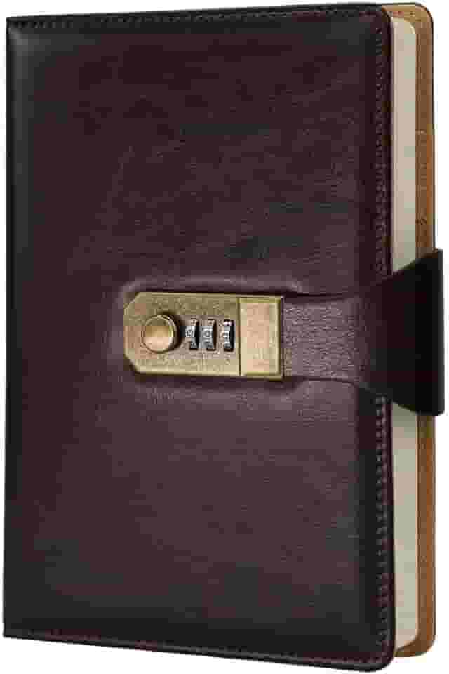 LUMAI Caderno Diário com Cadeado e Fechadura Secreta, Ideal para Anotações, Projetos, Privacidade e Criatividade, Folhas Com Pauta Linhas, Capa de Couro Resistente e Design Minimalista – Marrom Escuro