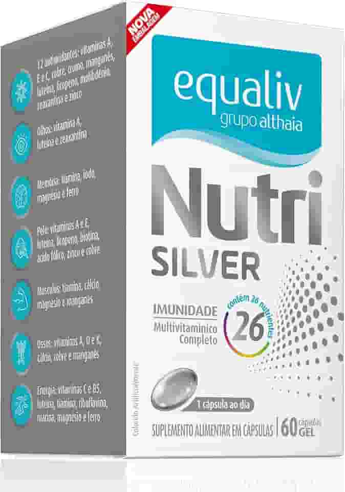 EQUALIV Nutri Silver - Suplemento Alimentar em Cápsulas para Terceira Idade - Benefícios para Memória, Visão, Ossos e Músculos - Multivitamínico Completo - 60 Cápsulas Gel