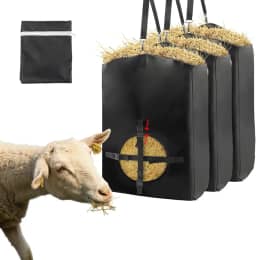3 sacos de feno de cabra, sacos de feno de alimentação lenta com fivela cruzada removível e trava de escada ajustável, bolsa de alimentação com alça ajustável fácil de pendurar para cavalos, cabras e
