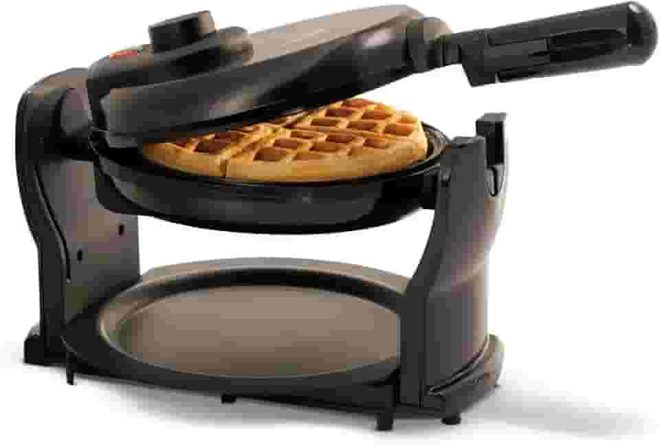 BELLA (13591) Máquina de waffle belga rotativa clássica com bandeja removível e alça dobrável, Pro Black