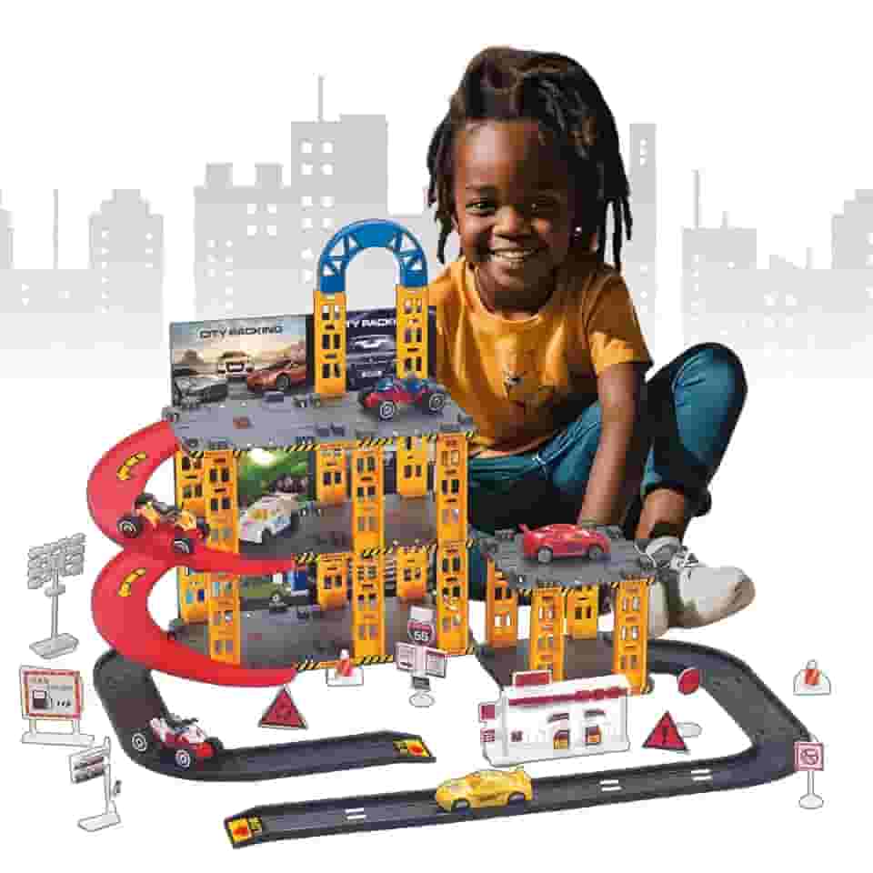 Pista De Carrinhos Brinquedo Infantil Corrida Lava Rápido 3 Andares Acompanha 4 Carrinhos