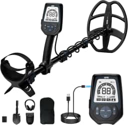 SUNPOW Detector de metais profissional recarregável para adultos – 6 ID de metal, bobina impermeável IP68, visor LCD, 5 modos de pesquisa detector de metais para praia/rio/caça ao tesouro ao ar livre