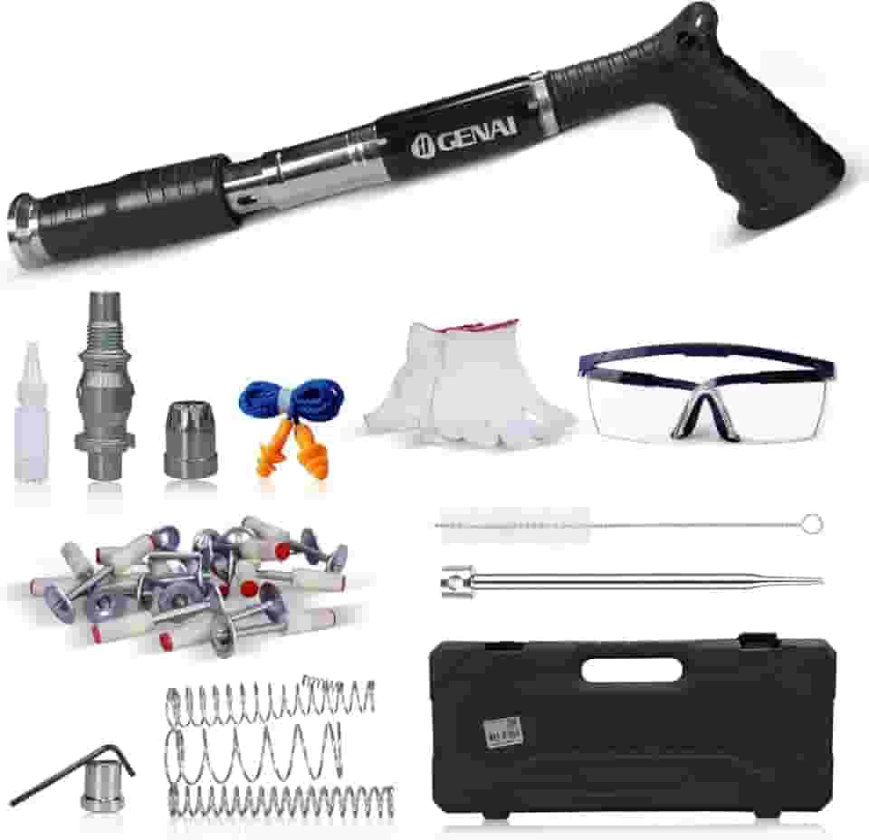 Pistola de Fixação Finca Pino Pistola de Pregos com 50 Pinos de 27mm e 32mm Óculos de Proteção e Acessórios, para Concreto, Madeira e Metal (Preto)