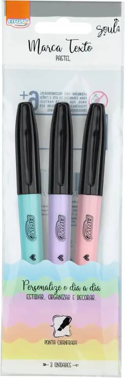 Caneta Marca Texto Cor Pastel Blister com 3 Cores, BRW
