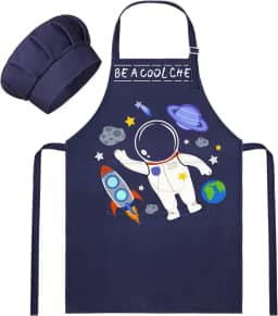 MHJY Avental infantil e chapéu de chef para meninos aventais infantis com bolsos, avental ajustável para cozinhar pintura de cozimento 3-12 anos