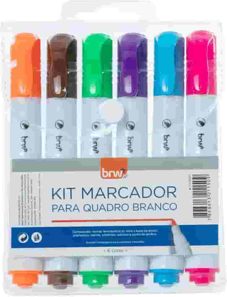 Pincel Marcador Quadro Branco Blister com 6 Cores, BRW