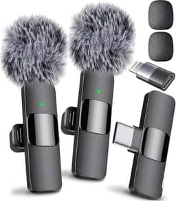 Microfone sem fio Mini Mic Pro para iPhone, iPad, Android, microfone de lapela para gravação de vídeo, 2 unidades de microfones, gravação cristalina com USB-C para podcast, ASMR
