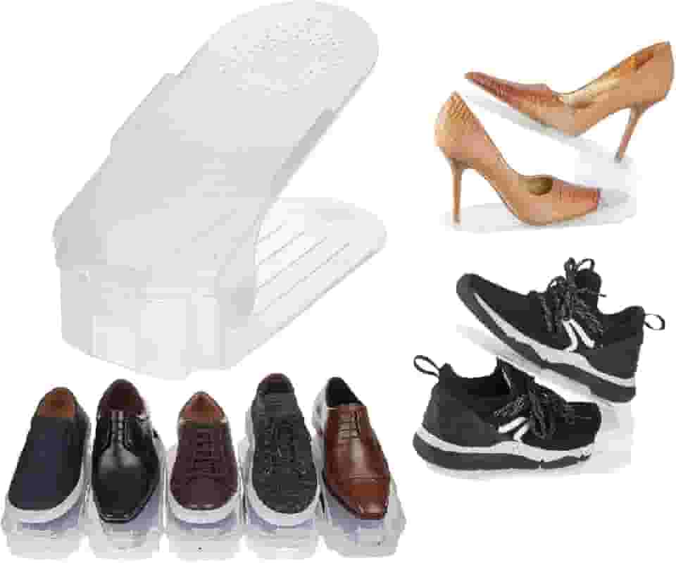Kit 10 Organizadores de sapatos, saltos e tênis com regulagem de altura - Transparente
