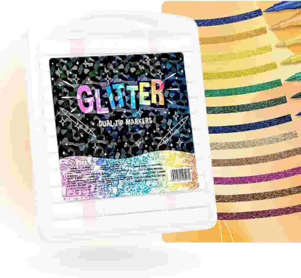 Kit Caneta Marcador Brush Metálica com Glitter Ponta Dupla Lettering Pincel Colorida (Multicolorido, 24 canetas – 48 cores)