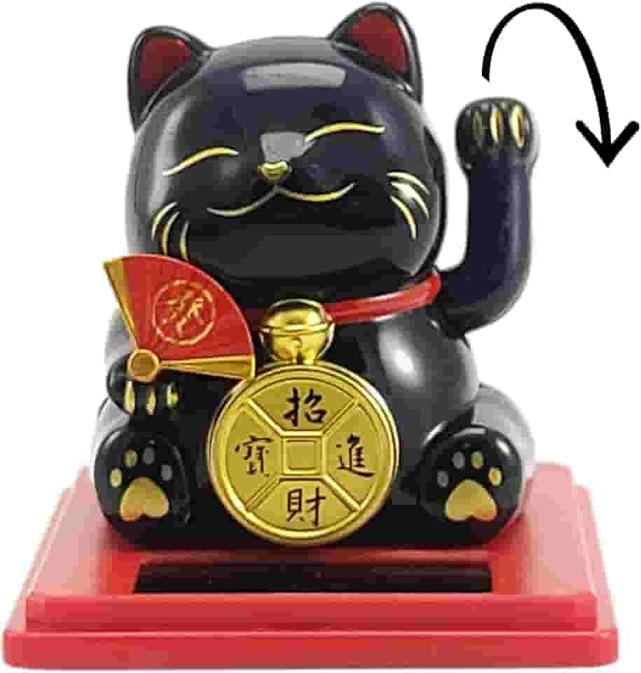 Gato da Sorte Japones, Maneki Neko, Gato da Sorte JIA23043. O Gatinho da Sorte Japonês é Um Símbolo de Boas-vindas, Boa Sorte e Riqueza na Cultura Japonesa, Atrai Riqueza e Fortuna! (Preto)