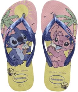 Chinelo Slim Disney, Rosa e Azul, Sola Texturizada (Bege, BR, Criança de 9 a 12 anos, Faixa Numérico, M, 35, 36)