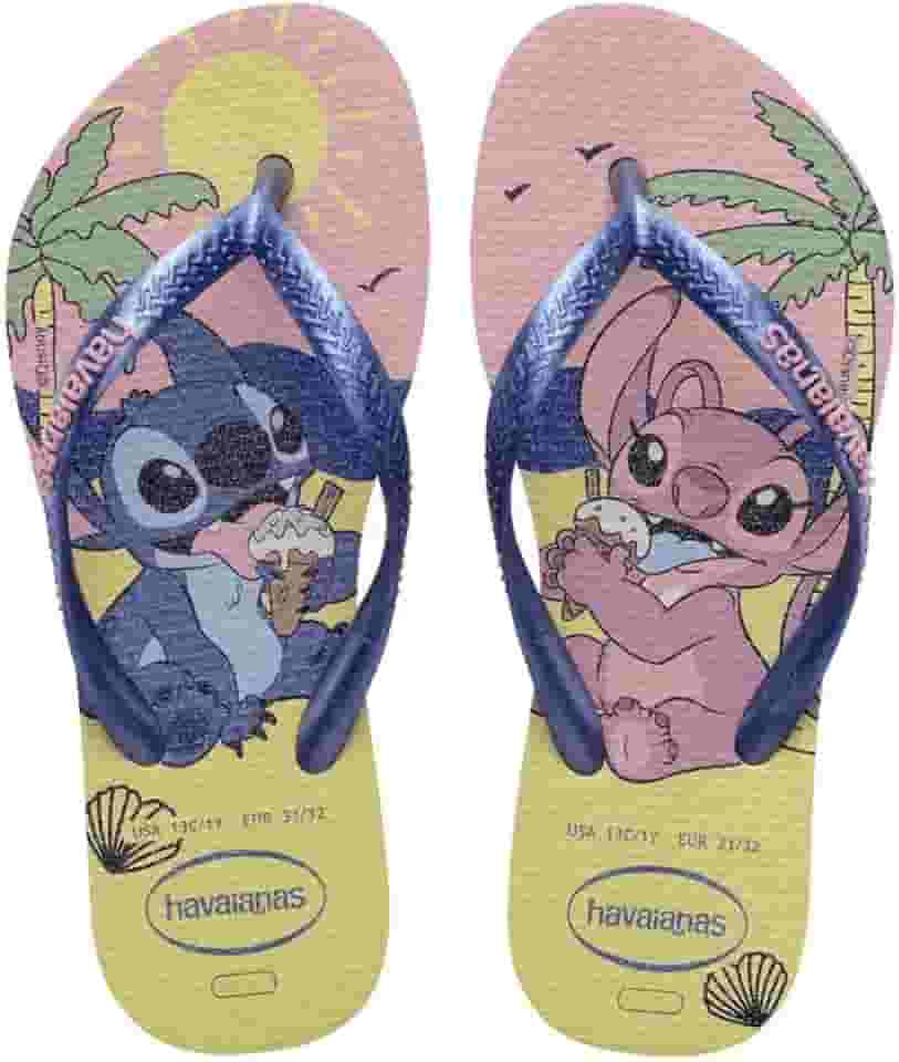 Chinelo Slim Disney, Rosa e Azul, Sola Texturizada (Bege, BR, Criança de 9 a 12 anos, Faixa Numérico, M, 35, 36)