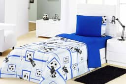 Edredom Cama Solteiro Futebol Azul em tecido Algodão com Poliester - Edredom Kids
