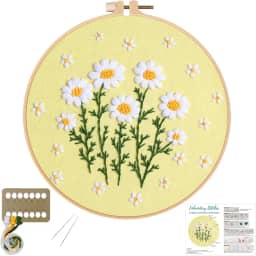 Louise Maelys Kit de Bordado para Iniciantes de Margarida, Kit de Ponto Cruz para Adultos, Bordado DIY com Estampa Floral, Incluindo Argola, Linhas e Instruções