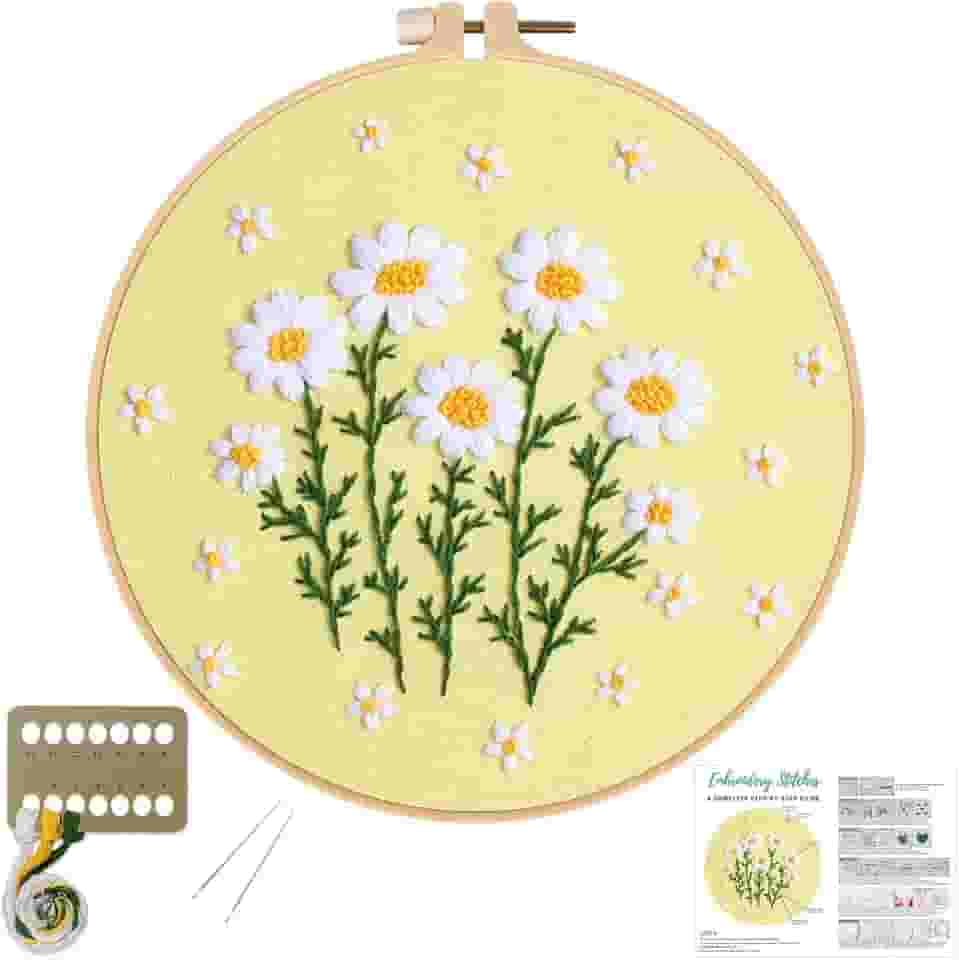 Louise Maelys Kit de Bordado para Iniciantes de Margarida, Kit de Ponto Cruz para Adultos, Bordado DIY com Estampa Floral, Incluindo Argola, Linhas e Instruções