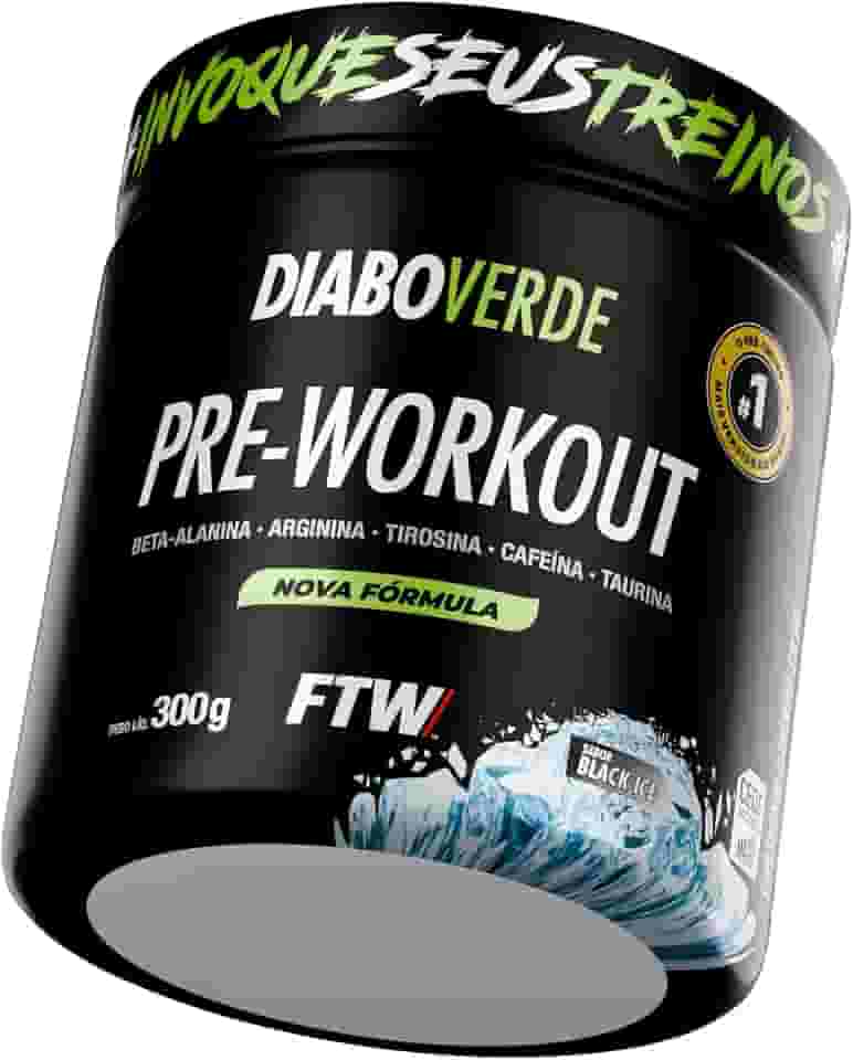 FTW Pré-Treino Diabo Verde em Pó com Cafeína, Aminoácidos Beta‑Alanina e Arginina para Treinos e Atividades Físicas - Pote 300 g (Black Ice)