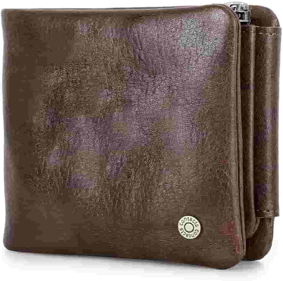 Carteira de Couro Legítimo Masculina com Bloqueio RFID, Porta-Cartões (7 Slots), Porta-Foto, Porta-Moedas, Compartimento para Notas, Compacta e Luxo– Cor Marrom