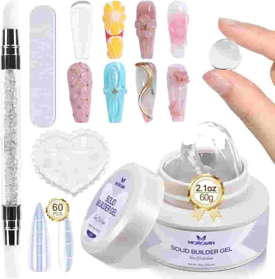 Morovan Gel de unhas Solid Builder: 60 g gel de construção de unhas de grande capacidade para esculpir 3D, géis rígidos não pegajosos para extensão de unhas, esculpir, UV, LED, salão de beleza, casa
