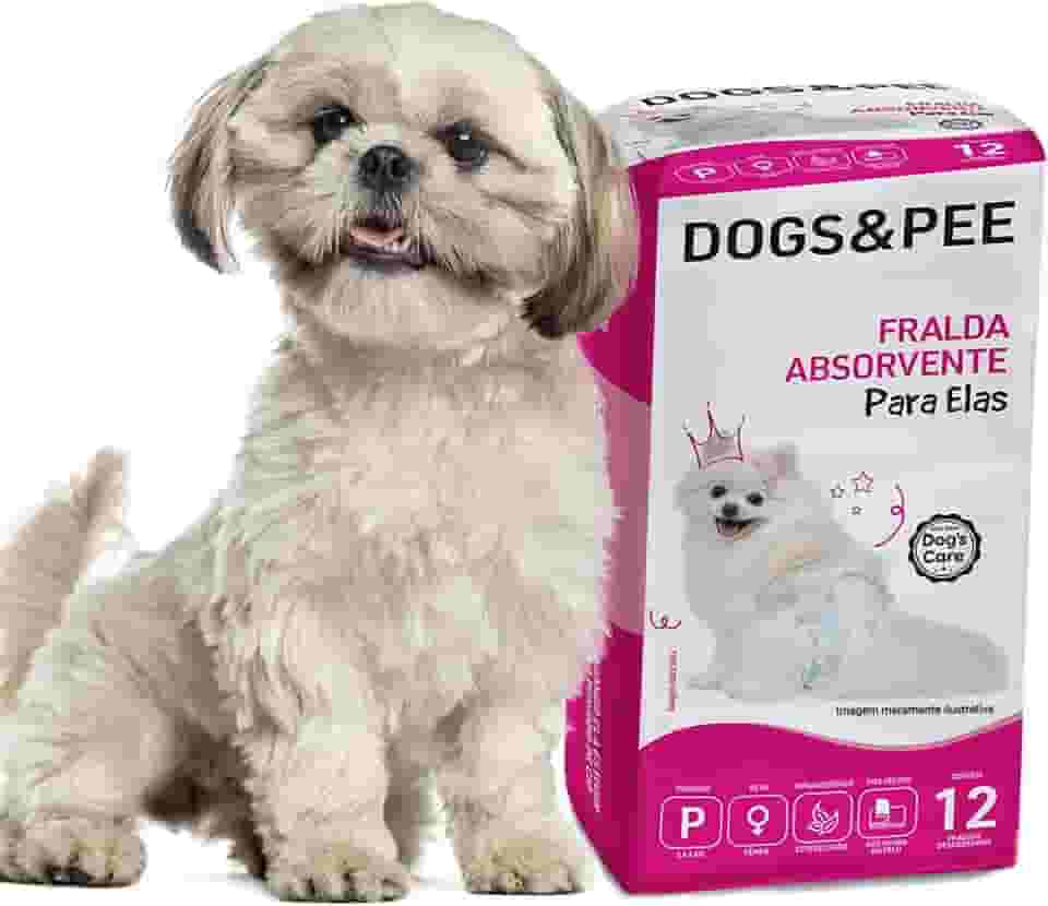 DOG’S CARE Dogs&Pee Fralda Descartável Para Cães Fêmeas de 3 a 6kg - Fralda Absorvente Para Cachorros Idosos e Filhotes - Tamanho P - 12 Unidades