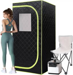 Saunateadlane Caixa de sauna portátil, sauna a vapor portátil para casa com vaporizador de 2,6L 1000W, 15 níveis, cadeira dobrável, tamanho extra grande (80 x 80 x 175 cm)