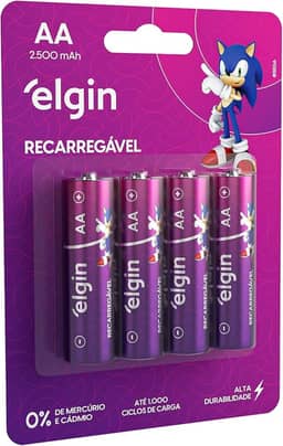 Pilha recarregável AA 2500Mah Elgin com 4 unidades Comum