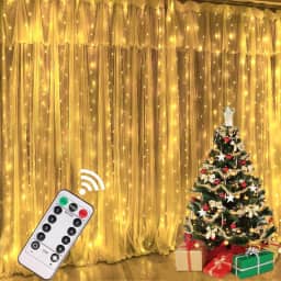 Cortina de Luz Pisca Pisca LED 3x3m 300 Leds com Controle Remoto USB – 8 Modos de Iluminação – Decoração Natal, Casamento, Festas e Quarto (Amarela)