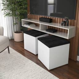 Kit Puff Baú Suede Decorativo Organizador Sala Quarto Escritório (Preto)