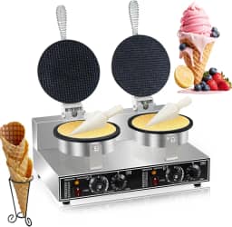 Máquina de fazer waffles comercial 2600 W profissional de cone de sorvete, máquina de waffle comercial elétrica com controle de temperatura e tempo para restaurante, padaria, lanchonete, família