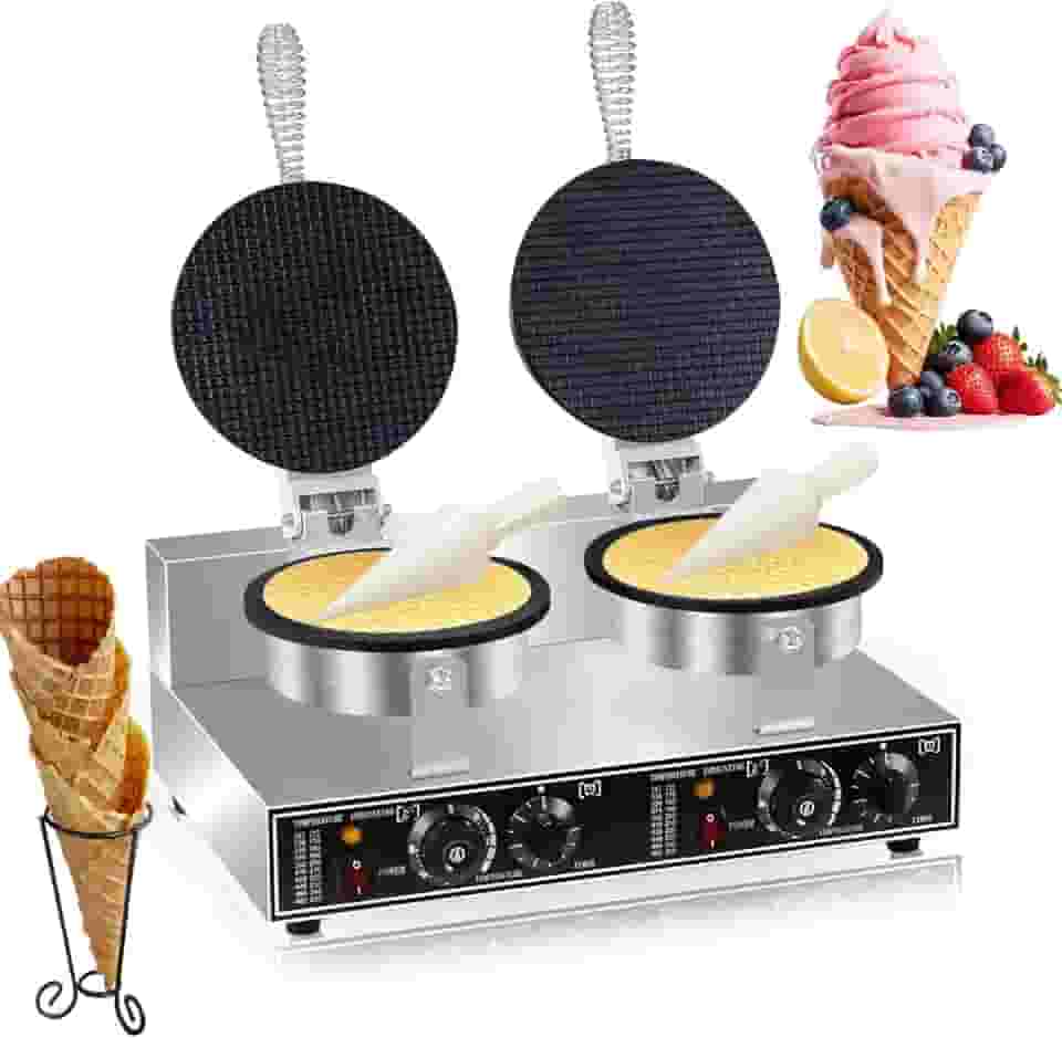 Máquina de fazer waffles comercial 2600 W profissional de cone de sorvete, máquina de waffle comercial elétrica com controle de temperatura e tempo para restaurante, padaria, lanchonete, família