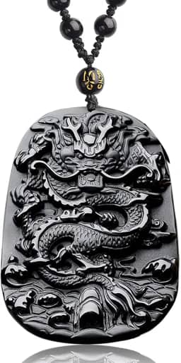 Colar de obsidiana preta com pingente de cristal natural e pedra de cura, joia de presente espiritual ajustável para homens e mulheres, Pedra, Obsidiana,