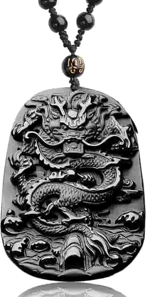 Colar de obsidiana preta com pingente de cristal natural e pedra de cura, joia de presente espiritual ajustável para homens e mulheres, Pedra, Obsidiana,