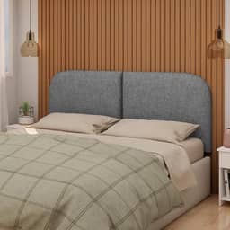 Cabeceira Orgânica Estofada em tecido boucle Cinza Cama Casal 140cm.