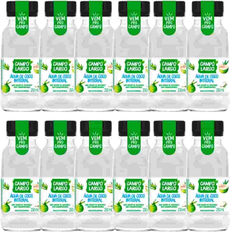 Kit 12x Água De Coco Integral Campo Largo Garrafa 250 Ml Natural Sem Conservante Fardo