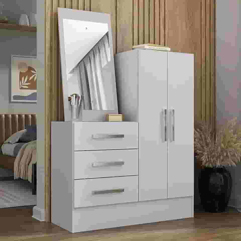 Cômoda 2 Portas 3 Gavetas com Espelho Dunas Branco