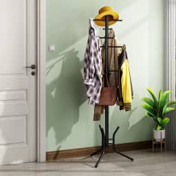 Cabideiro de Chão Organizador para Roupas Casaco Bolsa Chapéu 12 Ganchos, Cabide para Hall de Entrada, para Pendurar Roupas, Chapéus, Bolsas e Guarda-Chuvas, Preto