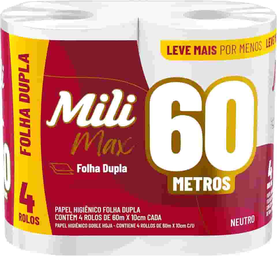 Mili, Papel Higiênico Folha Dupla 4 Rolos, 60 Metros (Embalagem pode variar)