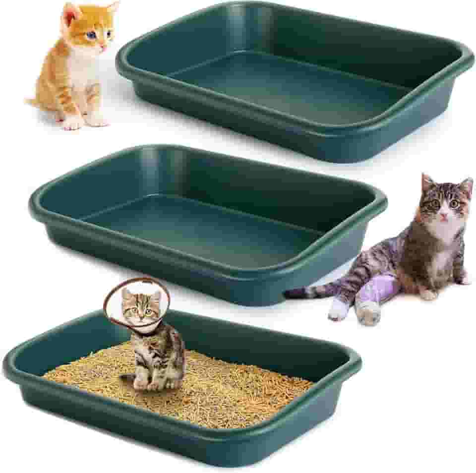 Caixa de areia grande para gatos com 3 peças, caixa de areia para gatos idosos com entrada baixa, caixa de areia aberta para animais de estimação, bandeja para gatos grandes e mais velhos, gatinhos