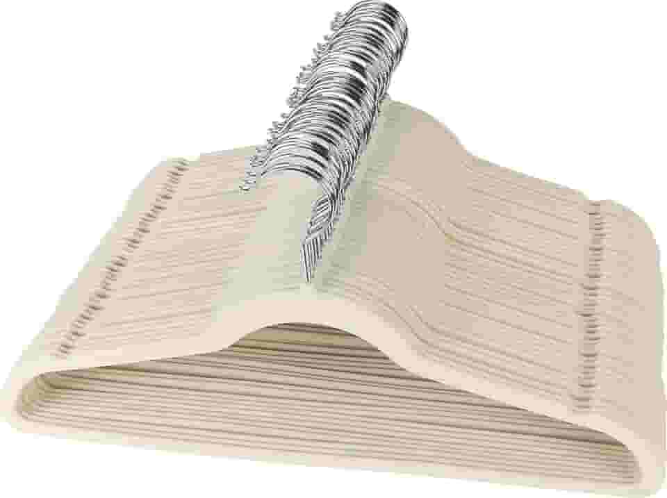 Kit 50 Cabides De Veludo Ultra Fino Antideslizante - Cores: Preto/Bege/Cinza