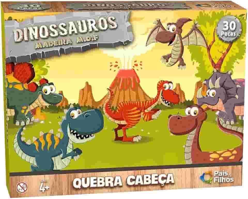Pais & Filhos - Quebra Cabeça Dinossauros - 30 Pçs - Madeira, Multicor