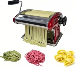 Máquina de macarrão manual de aço inoxidável com lâminas de corte de 2 mm e 4 mm - Máquina de macarrão com manivela durável para macarrão caseiro