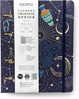 Caderno Criativo Argolado Office Duo Astral Pautado & Pontado A5 Cartas Do Zodíaco Azul, Cicero