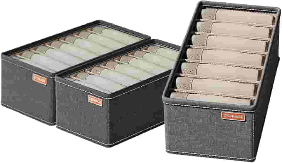 Organizador de Gaveta para Roupas 16x32x11cm - Caixa de Organização 7 Divisórias em Tecido Catiônico Cinza - Prático e Resistente