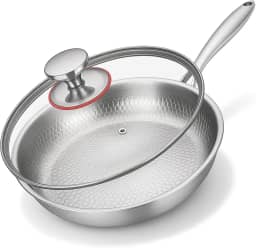 Panela martelada de titânio Pro com tampa, frigideiras antiaderentes de titânio 2025 para cozinhar, ultraduráveis, resistentes a arranhões e até mesmo aquecidas, compatíveis com todos os