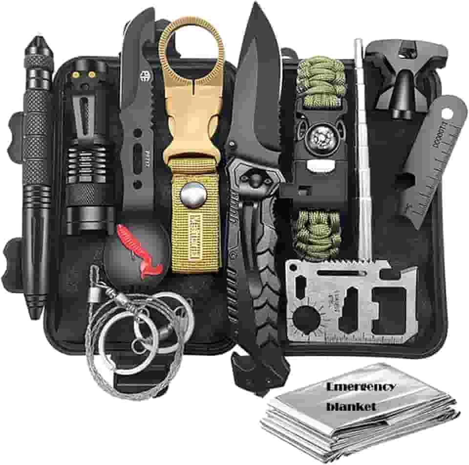 yeacher Kit de sobrevivência 11 em 1 SOS Survival Gear Tool Conjunto de emergência para camping, pesca, caminhadas, uso ao ar livre, portátil