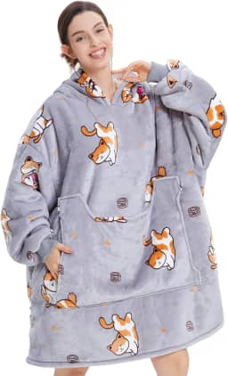 Cobertor vestível com capuz, cobertor de moletom de lã de ovelha grande com bolso e mangas, cobertor com capuz quente aconchegante para adultos