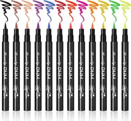 LOKFAR Conjunto colorido de delineador líquido fosco de 12 cores, caneta delineadora de olhos colorida em neon, delineador de olhos, caneta delineadora líquida suave à prova d'água de longa duração - #A