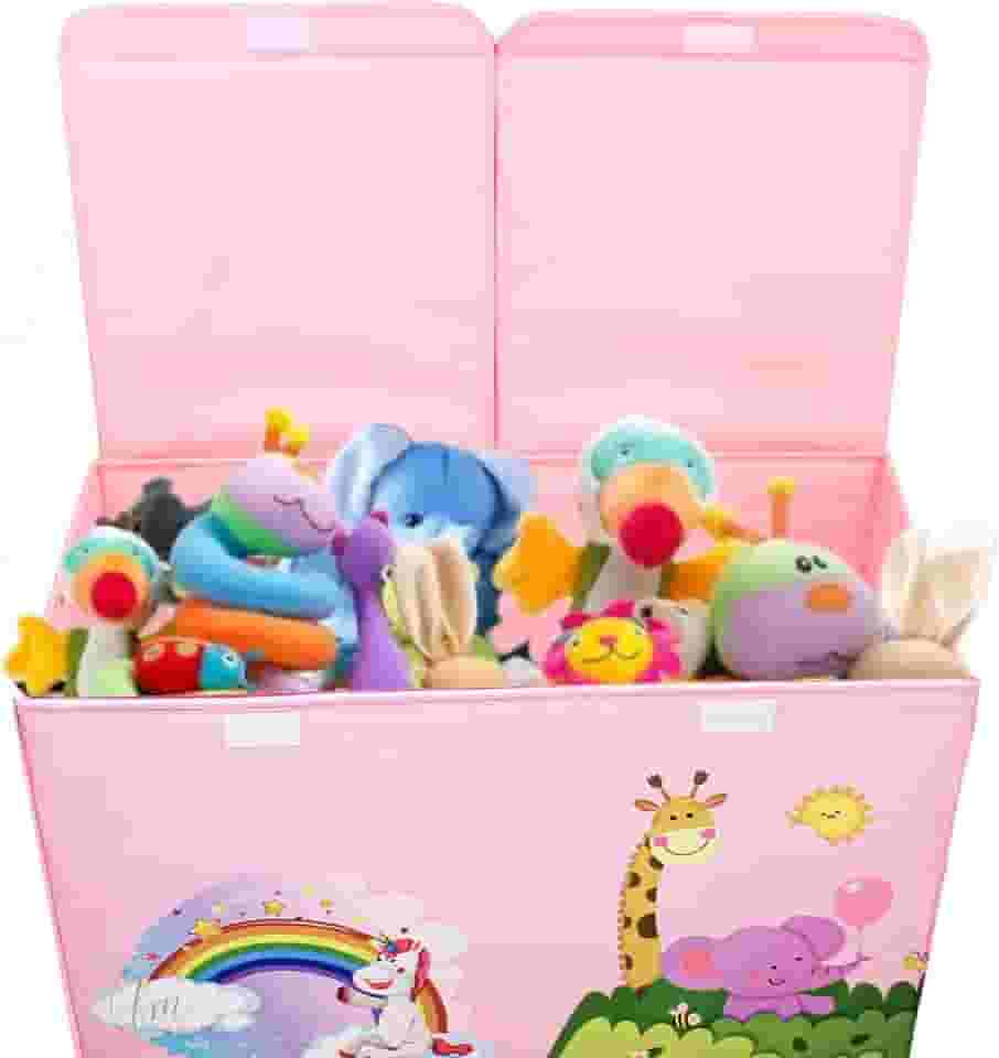 Bau De Brinquedos Caixa Organizadora Montável Estampado Estruturada 60x40 Ideal Para Quarto Infantil (ROSA)