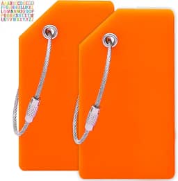 CPCOIN Etiquetas de mala de viagem pacote com 2 etiquetas de bagagem de silicone duráveis etiquetas de identificação para mochilas (laranja * 1 adesivo do alfabeto faça você mesmo)